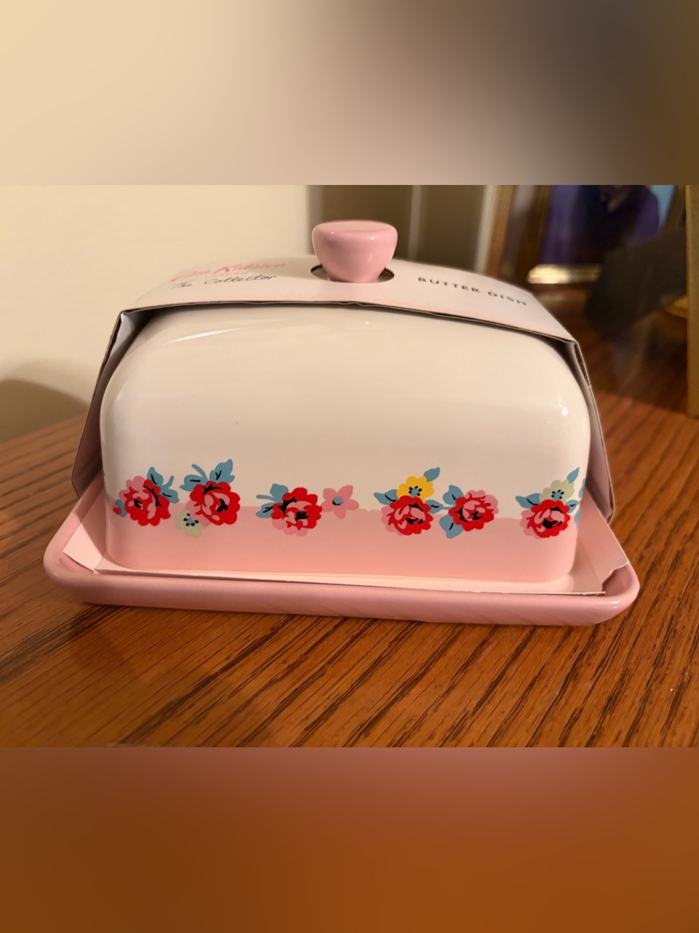 Cath Kidston Pink and White Ceramic Butter Dish